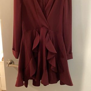 Maroon ruffle long sleeve cocktail dress